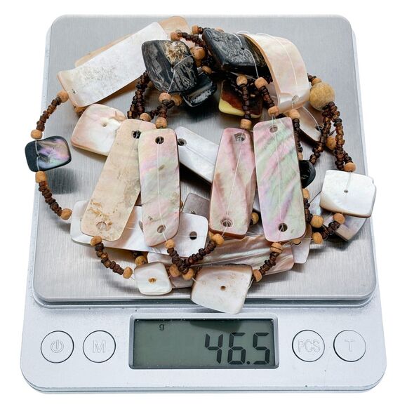 Vintage Mother of Pearl and Wood Double Strand Necklace 24" - Picture 4 of 4